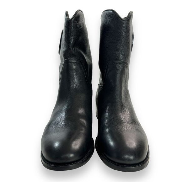 Tory Burch Boots Size 7 M Black Leather Gold Logo Hallie Mid Shaft Short Riding - Picture 3 of 13